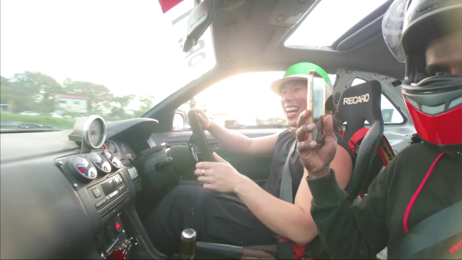 In-car view drifting on a Japanese circuit
