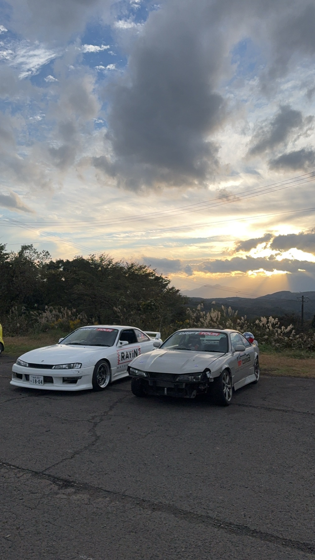 Drift Tour Japan cars at sunset